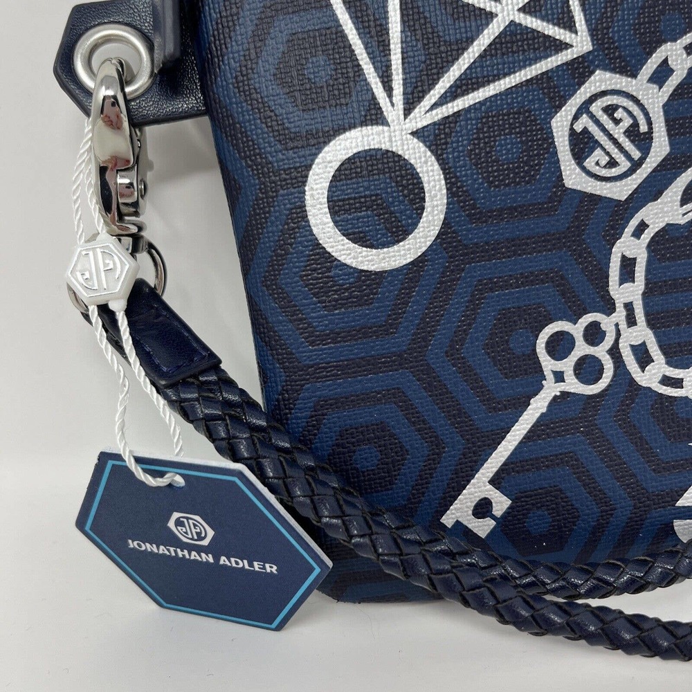 Jonathan Adler Navy Wristlet Silver Charm Jewelry Print Small Zip Pouch NWT - Picture 4 of 11